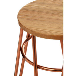 Orsina Lightweight Rose Gold Metal And Elm Wood Round Stool, Small Hairpin Stool, Sturdy Stool For Lounge, Bedroom - thumbnail 4