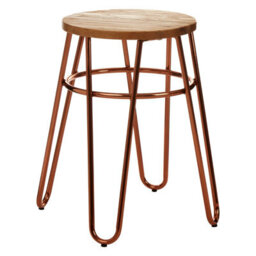 Orsina Lightweight Rose Gold Metal And Elm Wood Round Stool, Small Hairpin Stool, Sturdy Stool For Lounge, Bedroom - thumbnail 2
