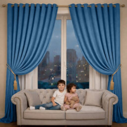 Oxford Homeware Eyelet Linen Effect Curtains Blue Fully Lined 100% Blackout Thermal Insulated Curtain Pair (W)168Cmx(L)228Cm - thumbnail 2
