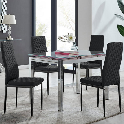 Furniturebox Uk Enna White Glass Extending Dining Table And 4 Black Milan Black Leg Chairs - image 1