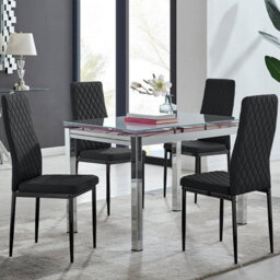 Furniturebox Uk Enna White Glass Extending Dining Table And 4 Black Milan Black Leg Chairs - thumbnail 1