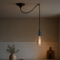 Black Vintage Industrial Single Head Spider 2M Pendant Light E27 Ceiling Chandelier With Bulb For Bedroom & Kitchen - thumbnail 2