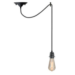 Black Vintage Industrial Single Head Spider 2M Pendant Light E27 Ceiling Chandelier With Bulb For Bedroom & Kitchen