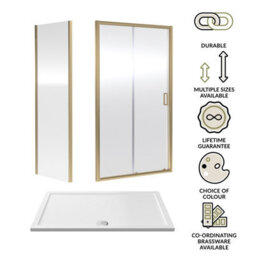 Balterley Ruwa 6mm Toughened Safety Glass Sliding Shower Door, Side Panel And Shower Tray - 1400 X 900 X 1900mm - Brushed Brass/white - thumbnail 6