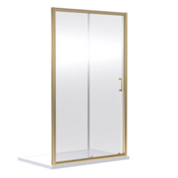 Balterley Ruwa 6mm Toughened Safety Glass Sliding Shower Door, Side Panel And Shower Tray - 1400 X 900 X 1900mm - Brushed Brass/white - thumbnail 4