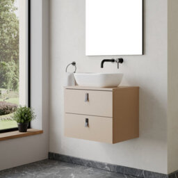 Banyetti Invicta 600mm Wall Hung Vanity Unit With Matching Worktop - Cashmere - thumbnail 2