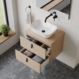 Banyetti Invicta 600mm Wall Hung Vanity Unit With Matching Worktop - Cashmere - thumbnail 3