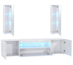 Furneo High Gloss & Matt White Living Room Set Tv Stand Display Cabinets Artclif 8 Blue Led Lights - thumbnail 2