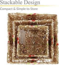 Gold Glitter Christmas Gift Boxes, 3-Pack, Battery-Powered, White Berry Decoration - thumbnail 6