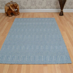 Teal Handmade Modern Wool Easy To Clean Geometric Rug For Dining Room Bedroom And Living Room-200Cm X 300Cm - thumbnail 4