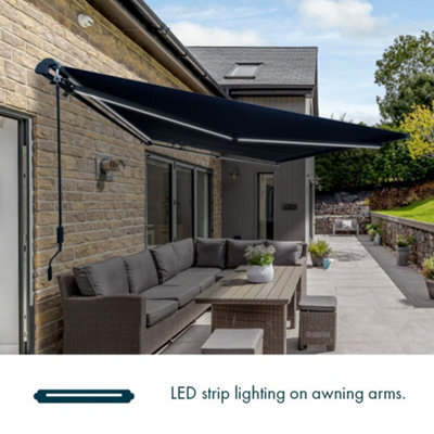 Jack Stonehouse 3 X 2.5M Electric Awning With Led Lights - Aluminium Frame Retractable Sun Shade Canopy For Garden Patio Door Window - Dark Grey - image 1