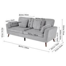 Living And Home 2-Seater Grey Chenille Upholstered Sofa With Pillows - thumbnail 4