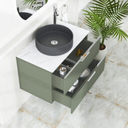 Royal Bathrooms Evora 800mm Sage Green Fluted Wall Hung Countertop Vanity Unit 2 Drawer With Art Round Basin - thumbnail 3