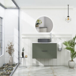 Royal Bathrooms Evora 800mm Sage Green Fluted Wall Hung Countertop Vanity Unit 2 Drawer With Art Round Basin - thumbnail 2
