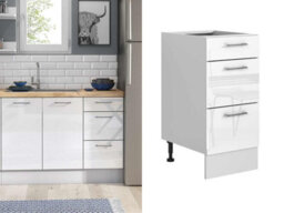 Impact Furniture Kitchen Drawer Unit White Gloss Base Cabinet 400mm Slim Narrow Storage Cupboard Modern Flat Pack Soft Close 3 Drawers Ella - thumbnail 1