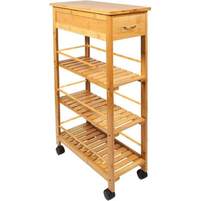 Kitchen Bamboo Cart Island Serving Trolley Rolling Wheel Drawer Organiser - image 1