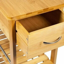 Kitchen Bamboo Cart Island Serving Trolley Rolling Wheel Drawer Organiser - thumbnail 4
