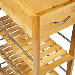 Kitchen Bamboo Cart Island Serving Trolley Rolling Wheel Drawer Organiser - thumbnail 5