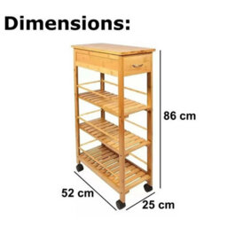 Kitchen Bamboo Cart Island Serving Trolley Rolling Wheel Drawer Organiser - thumbnail 2