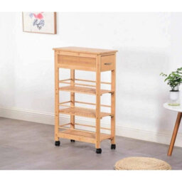 Kitchen Bamboo Cart Island Serving Trolley Rolling Wheel Drawer Organiser - thumbnail 6