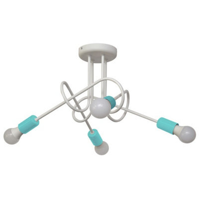 Luminosa Lighting Luminosa Oxford Multi Arm Semi Flush Ceiling Light White, Turqouise 44Cm