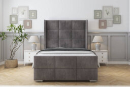 "Sloomy Beaumont Slate Naples Bed Frame With 50""  Upholstered Wingback Headboard 4'6 Double" - thumbnail 1