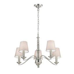 Luminosa Lighting Luminosa Astaire 5 Light Multi Arm Ceiling Pendant Satin Nickel, Natural Tc Fabric, E14