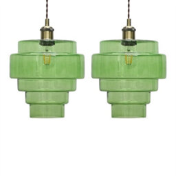 First Choice Lighting Set Of 2 Benson - 5 Tier Green Glass Easy Fit Pendant Lightshades - thumbnail 1