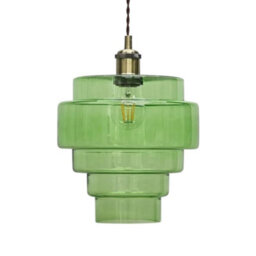 First Choice Lighting Set Of 2 Benson - 5 Tier Green Glass Easy Fit Pendant Lightshades - thumbnail 5