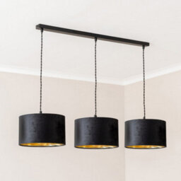 Valuelights Reni Black Velvet & Gold Shade 3 Drop Bar Black Diner Ceiling Light And Bulbs - thumbnail 3