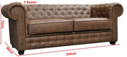 Astor Chesterfield Style Sofa Set 3+2 Seater Armchair Brown Faux Leather (3+2 Seater) - thumbnail 2