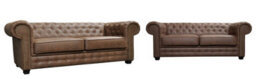 Astor Chesterfield Style Sofa Set 3+2 Seater Armchair Brown Faux Leather (3+2 Seater)
