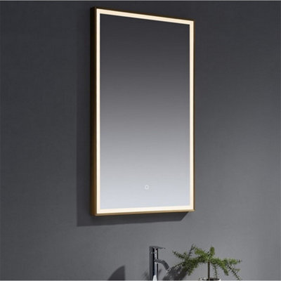 Clifton Bathroom Wall Mirror - Rectangular 1000 X 600mm - Brushed Brass Rectangular Wall Mirror - Led Light Lights - Bluetooth Speakers - image 1