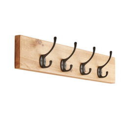 Off The Grain Wooden Coat Rack With Hooks - Wall Mounted Coat Hanger With 5 Hooks - 65Cm Length - thumbnail 4