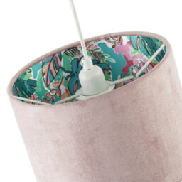 Happy Homewares Rose Pink Velvet Drum Lamp Shade With Inner Watercolour Floral Pattern - thumbnail 3