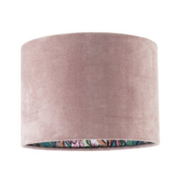 Happy Homewares Rose Pink Velvet Drum Lamp Shade With Inner Watercolour Floral Pattern - thumbnail 1
