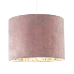 Happy Homewares Rose Pink Velvet Drum Lamp Shade With Inner Watercolour Floral Pattern - thumbnail 2
