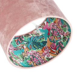 Happy Homewares Rose Pink Velvet Drum Lamp Shade With Inner Watercolour Floral Pattern - thumbnail 5
