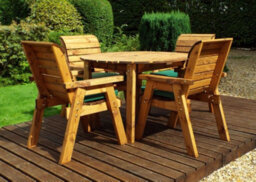 Charles Taylor 4 Seater Wooden Round Dining Table & Chairs Set Red Cushion - thumbnail 6