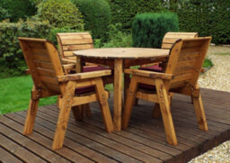 Charles Taylor 4 Seater Wooden Round Dining Table & Chairs Set Red Cushion - thumbnail 4
