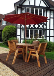 Charles Taylor 4 Seater Wooden Round Dining Table & Chairs Set Red Cushion - thumbnail 3