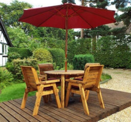 Charles Taylor 4 Seater Wooden Round Dining Table & Chairs Set Red Cushion