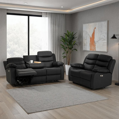 Seconique Roma 3+2 Electric Recliner Suite Black Faux Leather - image 1