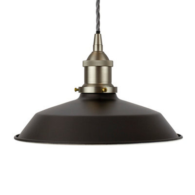 Matt Black Small Trinity Metal Painted Dome Pendant Light With Brushed Chrome Lamp Holder And Grey Twisted Cable - Se Home - image 1