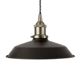 Matt Black Small Trinity Metal Painted Dome Pendant Light With Brushed Chrome Lamp Holder And Grey Twisted Cable - Se Home
