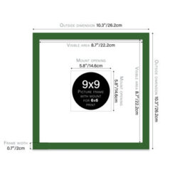 "9X9"" Green Picture Frame - 9X9"" Square Frame With 6X6"" Mount For 9X9""/6X6"" Pictures Classic Style Room Decor, 1 Pack" - thumbnail 2