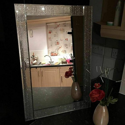 Biznest Rectangle Shape Designer Silver Glitter Wall Mirror Frame Beautiful Decoration Art Piece Gift (40X60Cm)