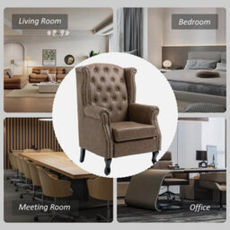 Brown Wingback Armchair Chesterfield-Style High Back Chair Tufted Accent Chair - thumbnail 6