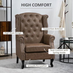 Brown Wingback Armchair Chesterfield-Style High Back Chair Tufted Accent Chair - thumbnail 3