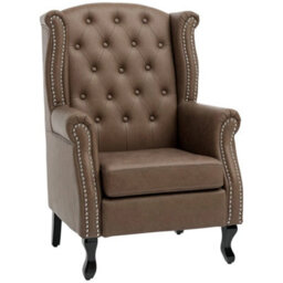 Brown Wingback Armchair Chesterfield-Style High Back Chair Tufted Accent Chair - thumbnail 1